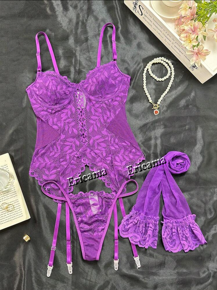 Sheer Bra Lace - Lingerie Fancy Sexy Lace Underwear 3-Piece