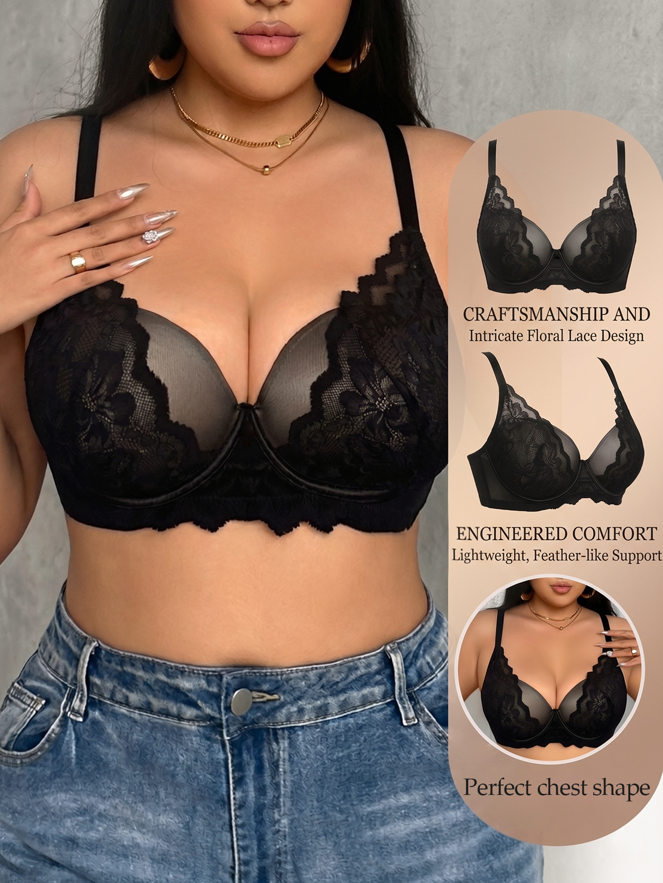 Wide Strap Plus Size Women Bra - Sheer Mesh Bra avis et prix