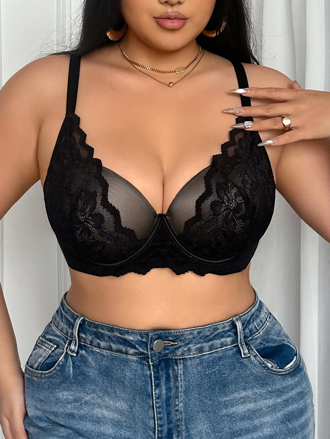 Wide Strap Plus Size Women Bra - Sheer Mesh Bra avis et prix