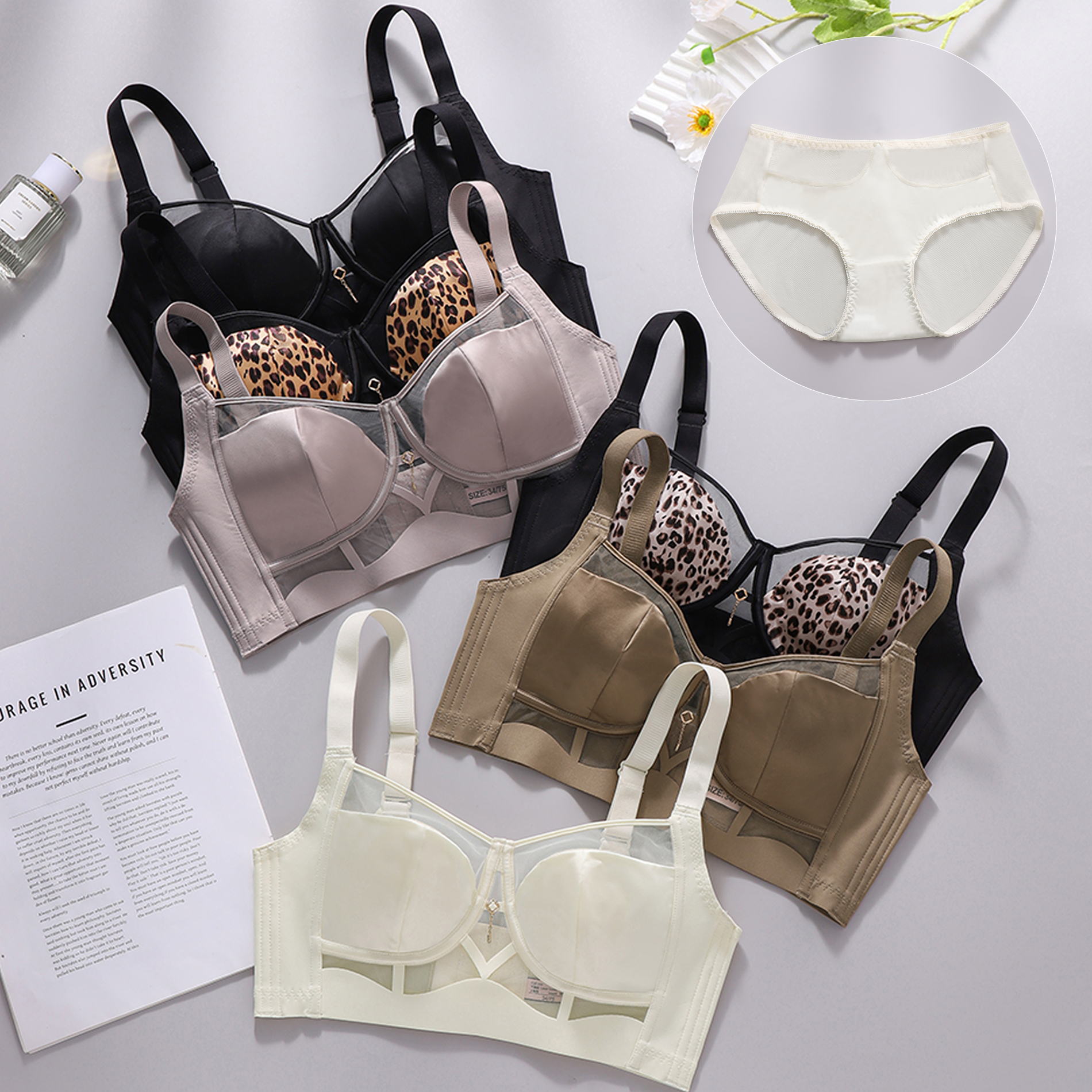 Leopard Lace Rims-Free Bra Set - Cotton Bra Everyday avis et prix