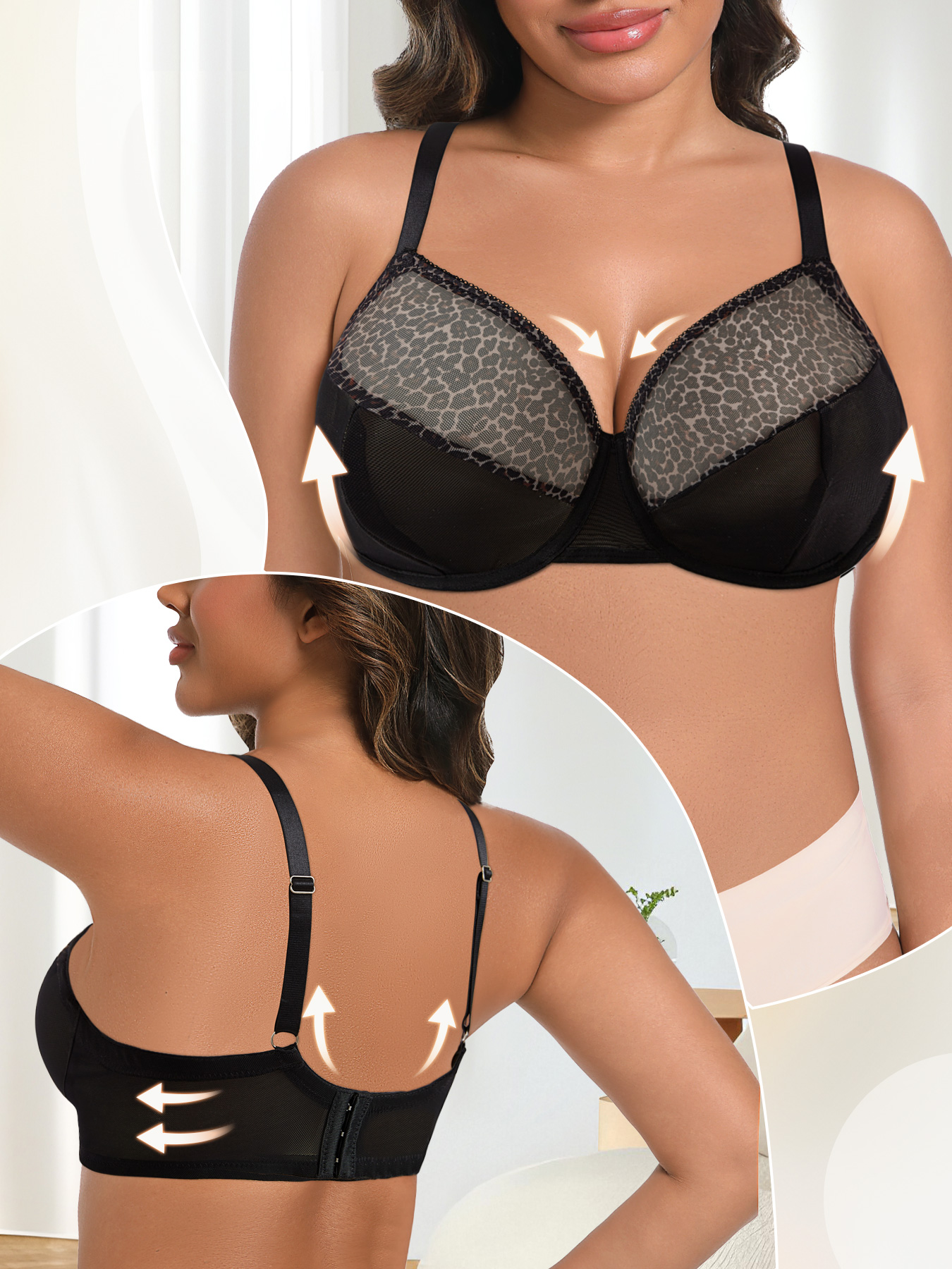 Plus Size Sexy Leopard Print & - Sheer Bra Lace avis et prix